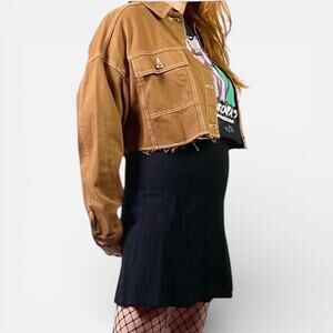 Top Shop Rust Brown Cropped Denim Utility Jacket Sz Medium